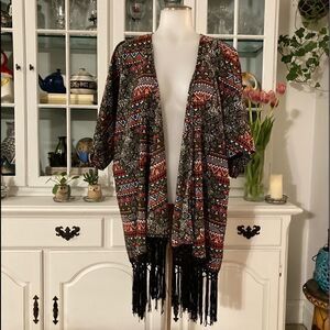 Kimono/cardigan multicolor w/ tassel trim